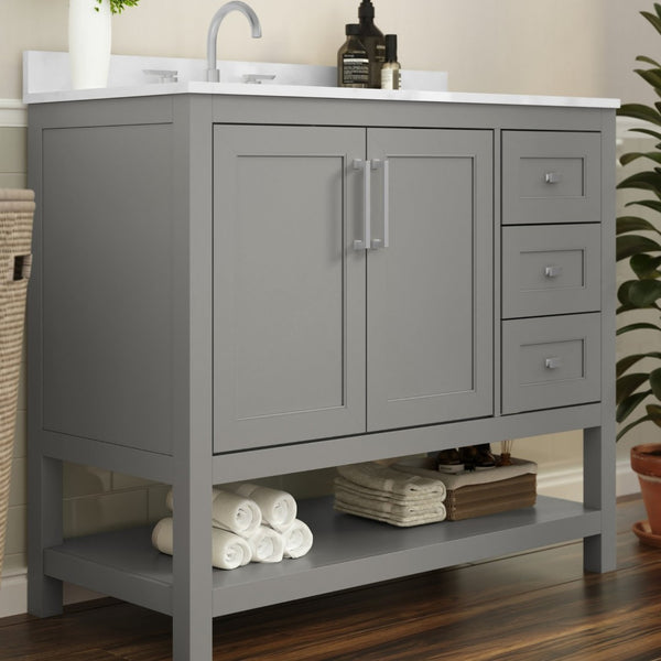 English Elm Vega Bathroom Vanity with Carrara Marble Sink, Soft-Close Storage, and Elegant Open Shelf Design Gray 42" FS-VEGA42-GY-GG