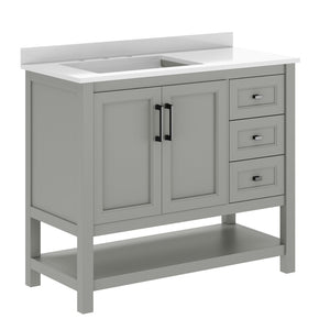 English Elm Vega Bathroom Vanity with Carrara Marble Sink, Soft-Close Storage, and Elegant Open Shelf Design Gray Frame/Black Hardware 42" FS-VEGA42-GY-HDBLK-GG
