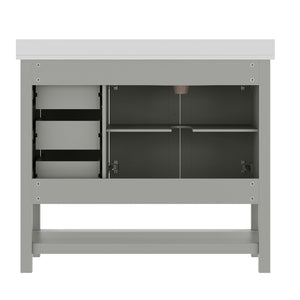 English Elm Vega Bathroom Vanity with Carrara Marble Sink, Soft-Close Storage, and Elegant Open Shelf Design Gray Frame/Black Hardware 42" FS-VEGA42-GY-HDBLK-GG