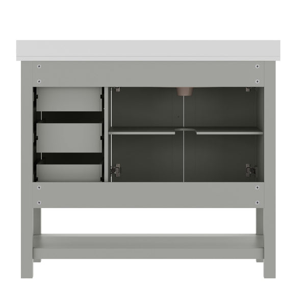 English Elm Vega Bathroom Vanity with Carrara Marble Sink, Soft-Close Storage, and Elegant Open Shelf Design Gray Frame/Black Hardware 42" FS-VEGA42-GY-HDBLK-GG