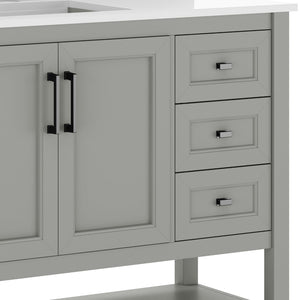 English Elm Vega Bathroom Vanity with Carrara Marble Sink, Soft-Close Storage, and Elegant Open Shelf Design Gray Frame/Black Hardware 42" FS-VEGA42-GY-HDBLK-GG