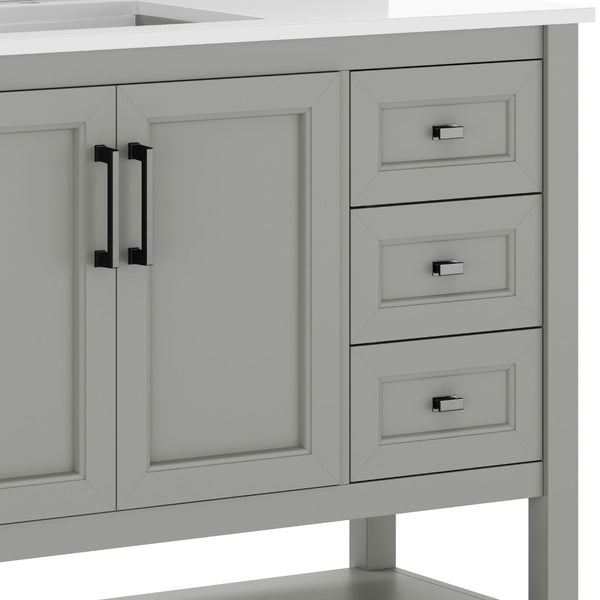 English Elm Vega Bathroom Vanity with Carrara Marble Sink, Soft-Close Storage, and Elegant Open Shelf Design Gray Frame/Black Hardware 42" FS-VEGA42-GY-HDBLK-GG