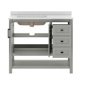 English Elm Vega Bathroom Vanity with Carrara Marble Sink, Soft-Close Storage, and Elegant Open Shelf Design Gray Frame/Black Hardware 42" FS-VEGA42-GY-HDBLK-GG