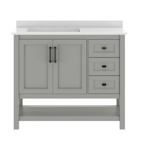 English Elm Vega Bathroom Vanity with Carrara Marble Sink, Soft-Close Storage, and Elegant Open Shelf Design Gray Frame/Black Hardware 42" FS-VEGA42-GY-HDBLK-GG