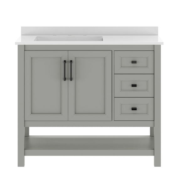 English Elm Vega Bathroom Vanity with Carrara Marble Sink, Soft-Close Storage, and Elegant Open Shelf Design Gray Frame/Black Hardware 42" FS-VEGA42-GY-HDBLK-GG
