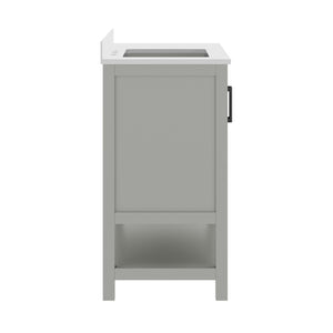 English Elm Vega Bathroom Vanity with Carrara Marble Sink, Soft-Close Storage, and Elegant Open Shelf Design Gray Frame/Black Hardware 42" FS-VEGA42-GY-HDBLK-GG