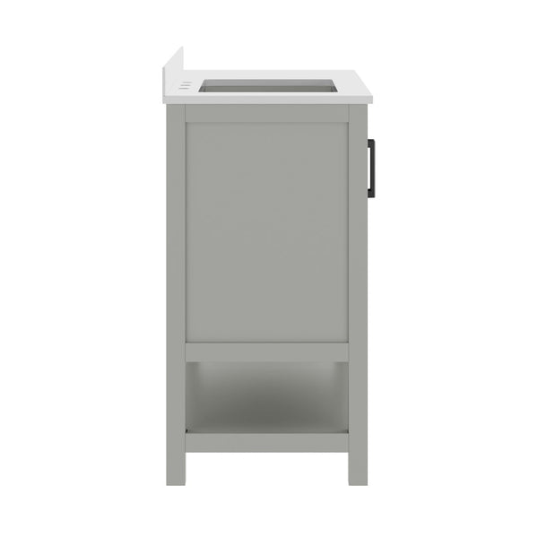 English Elm Vega Bathroom Vanity with Carrara Marble Sink, Soft-Close Storage, and Elegant Open Shelf Design Gray Frame/Black Hardware 42" FS-VEGA42-GY-HDBLK-GG