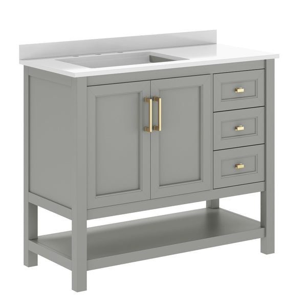English Elm Vega Bathroom Vanity with Carrara Marble Sink, Soft-Close Storage, and Elegant Open Shelf Design Gray Frame/Gold Hardware 42" FS-VEGA42-GY-HDGLD-GG