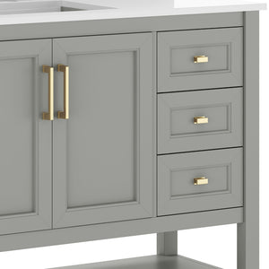 English Elm Vega Bathroom Vanity with Carrara Marble Sink, Soft-Close Storage, and Elegant Open Shelf Design Gray Frame/Gold Hardware 42" FS-VEGA42-GY-HDGLD-GG