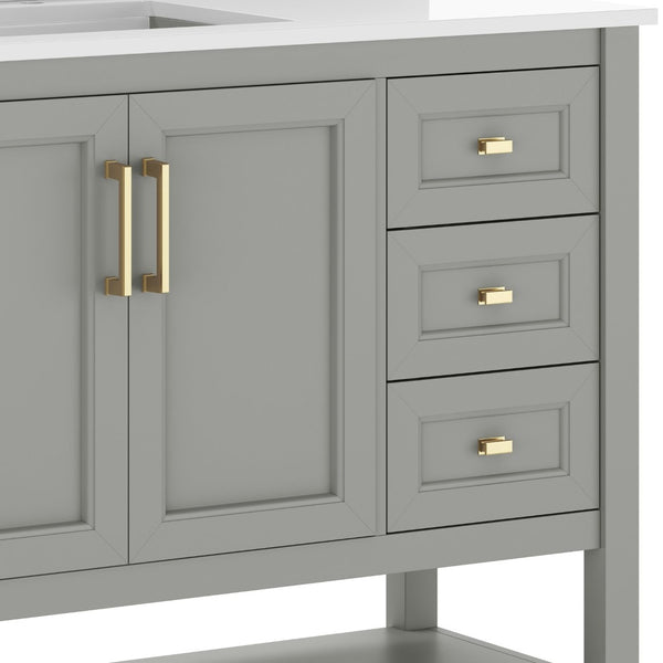 English Elm Vega Bathroom Vanity with Carrara Marble Sink, Soft-Close Storage, and Elegant Open Shelf Design Gray Frame/Gold Hardware 42" FS-VEGA42-GY-HDGLD-GG