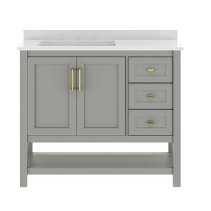 English Elm Vega Bathroom Vanity with Carrara Marble Sink, Soft-Close Storage, and Elegant Open Shelf Design Gray Frame/Gold Hardware 42" FS-VEGA42-GY-HDGLD-GG
