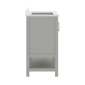 English Elm Vega Bathroom Vanity with Carrara Marble Sink, Soft-Close Storage, and Elegant Open Shelf Design Gray Frame/Gold Hardware 42" FS-VEGA42-GY-HDGLD-GG