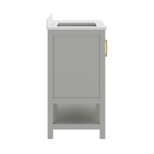English Elm Vega Bathroom Vanity with Carrara Marble Sink, Soft-Close Storage, and Elegant Open Shelf Design Gray Frame/Gold Hardware 42" FS-VEGA42-GY-HDGLD-GG