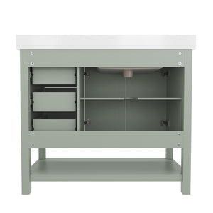 English Elm Vega Bathroom Vanity with Carrara Marble Sink, Soft-Close Storage, and Elegant Open Shelf Design Sage Frame/Nickel Hardware 42" FS-VEGA42-SG-GG