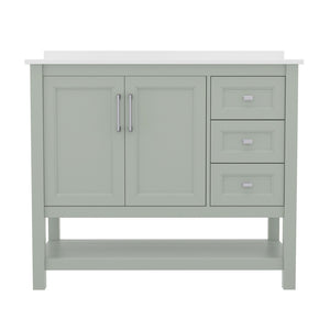 English Elm Vega Bathroom Vanity with Carrara Marble Sink, Soft-Close Storage, and Elegant Open Shelf Design Sage Frame/Nickel Hardware 42" FS-VEGA42-SG-GG