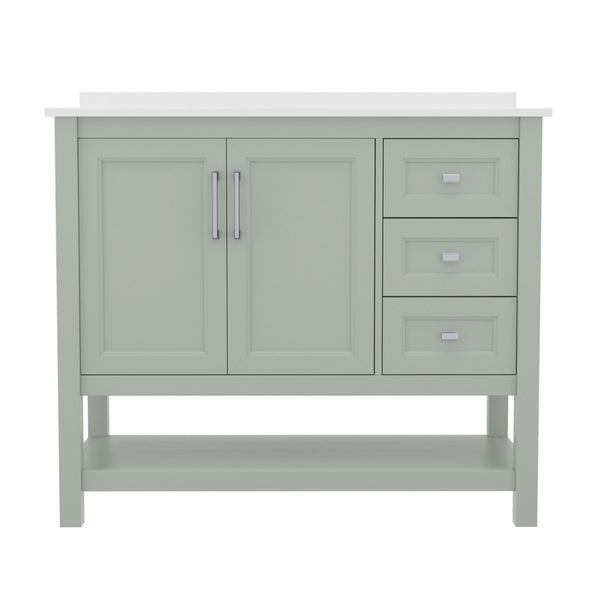English Elm Vega Bathroom Vanity with Carrara Marble Sink, Soft-Close Storage, and Elegant Open Shelf Design Sage Frame/Nickel Hardware 42" FS-VEGA42-SG-GG
