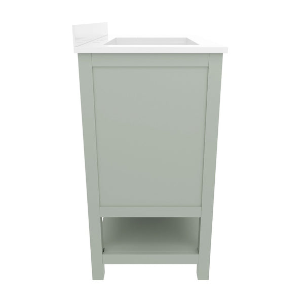 English Elm Vega Bathroom Vanity with Carrara Marble Sink, Soft-Close Storage, and Elegant Open Shelf Design Sage Frame/Nickel Hardware 42" FS-VEGA42-SG-GG