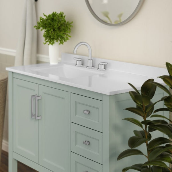 English Elm Vega Bathroom Vanity with Carrara Marble Sink, Soft-Close Storage, and Elegant Open Shelf Design Sage Frame/Nickel Hardware 42" FS-VEGA42-SG-GG