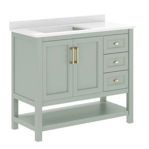 English Elm Vega Bathroom Vanity with Carrara Marble Sink, Soft-Close Storage, and Elegant Open Shelf Design Sage Frame/Gold Hardware 42" FS-VEGA42-SG-HDGLD-GG
