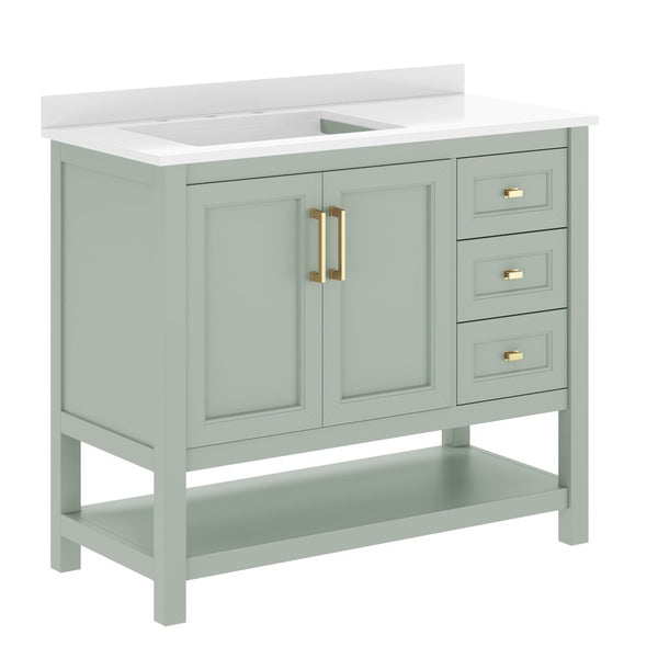 English Elm Vega Bathroom Vanity with Carrara Marble Sink, Soft-Close Storage, and Elegant Open Shelf Design Sage Frame/Gold Hardware 42" FS-VEGA42-SG-HDGLD-GG