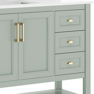 English Elm Vega Bathroom Vanity with Carrara Marble Sink, Soft-Close Storage, and Elegant Open Shelf Design Sage Frame/Gold Hardware 42" FS-VEGA42-SG-HDGLD-GG
