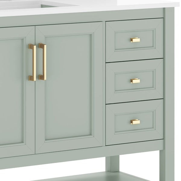English Elm Vega Bathroom Vanity with Carrara Marble Sink, Soft-Close Storage, and Elegant Open Shelf Design Sage Frame/Gold Hardware 42" FS-VEGA42-SG-HDGLD-GG