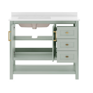 English Elm Vega Bathroom Vanity with Carrara Marble Sink, Soft-Close Storage, and Elegant Open Shelf Design Sage Frame/Gold Hardware 42" FS-VEGA42-SG-HDGLD-GG