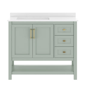 English Elm Vega Bathroom Vanity with Carrara Marble Sink, Soft-Close Storage, and Elegant Open Shelf Design Sage Frame/Gold Hardware 42" FS-VEGA42-SG-HDGLD-GG