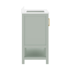 English Elm Vega Bathroom Vanity with Carrara Marble Sink, Soft-Close Storage, and Elegant Open Shelf Design Sage Frame/Gold Hardware 42" FS-VEGA42-SG-HDGLD-GG