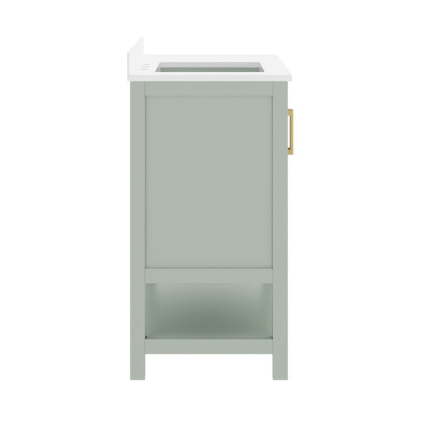 English Elm Vega Bathroom Vanity with Carrara Marble Sink, Soft-Close Storage, and Elegant Open Shelf Design Sage Frame/Gold Hardware 42" FS-VEGA42-SG-HDGLD-GG