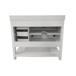 English Elm Vega Bathroom Vanity with Carrara Marble Sink, Soft-Close Storage, and Elegant Open Shelf Design White 42" FS-VEGA42-WH-GG