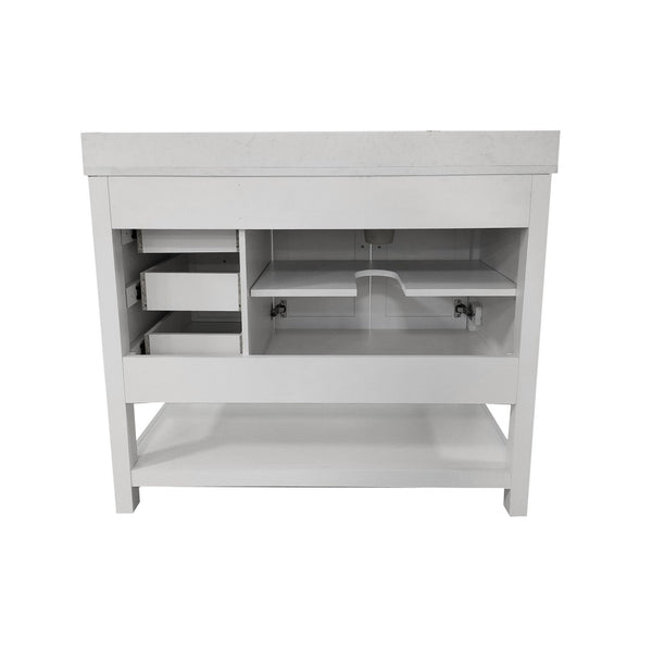 English Elm Vega Bathroom Vanity with Carrara Marble Sink, Soft-Close Storage, and Elegant Open Shelf Design White 42" FS-VEGA42-WH-GG
