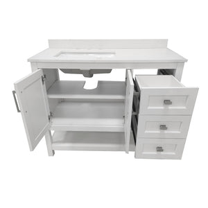 English Elm Vega Bathroom Vanity with Carrara Marble Sink, Soft-Close Storage, and Elegant Open Shelf Design White 42" FS-VEGA42-WH-GG