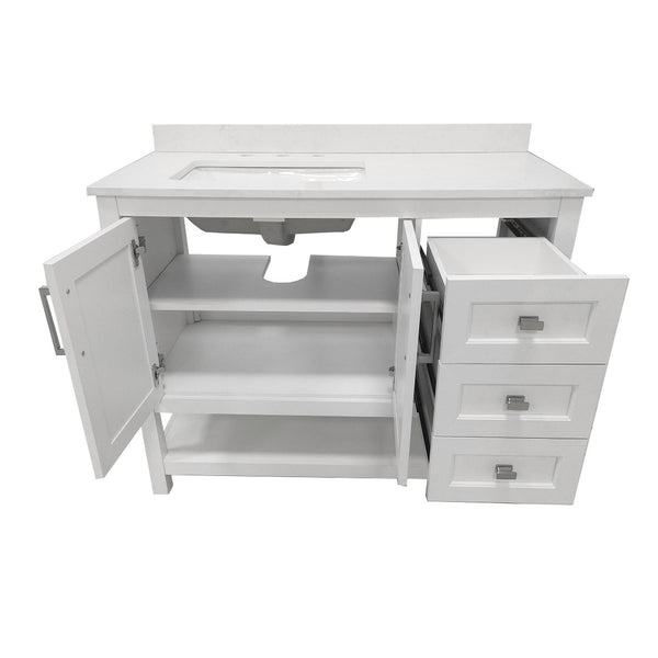 English Elm Vega Bathroom Vanity with Carrara Marble Sink, Soft-Close Storage, and Elegant Open Shelf Design White 42" FS-VEGA42-WH-GG