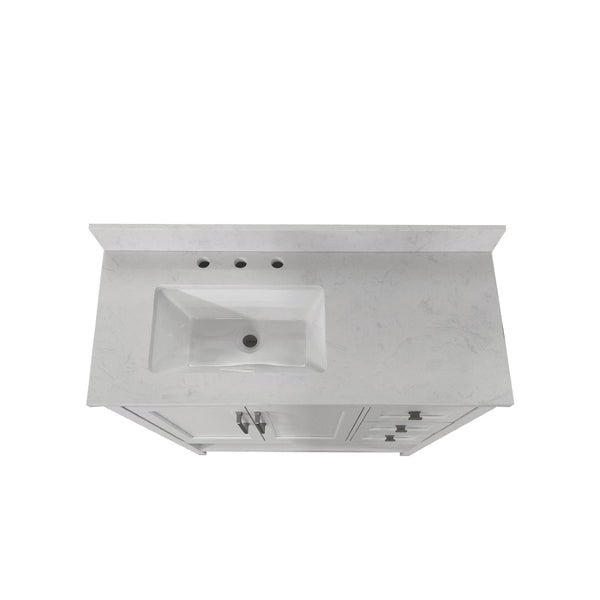 English Elm Vega Bathroom Vanity with Carrara Marble Sink, Soft-Close Storage, and Elegant Open Shelf Design White 42" FS-VEGA42-WH-GG