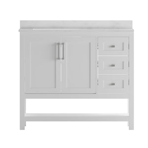 English Elm Vega Bathroom Vanity with Carrara Marble Sink, Soft-Close Storage, and Elegant Open Shelf Design White 42" FS-VEGA42-WH-GG