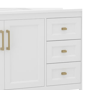 English Elm Vega Bathroom Vanity with Carrara Marble Sink, Soft-Close Storage, and Elegant Open Shelf Design White Frame/Gold Hardware 42" FS-VEGA42-WH-GLD-GG