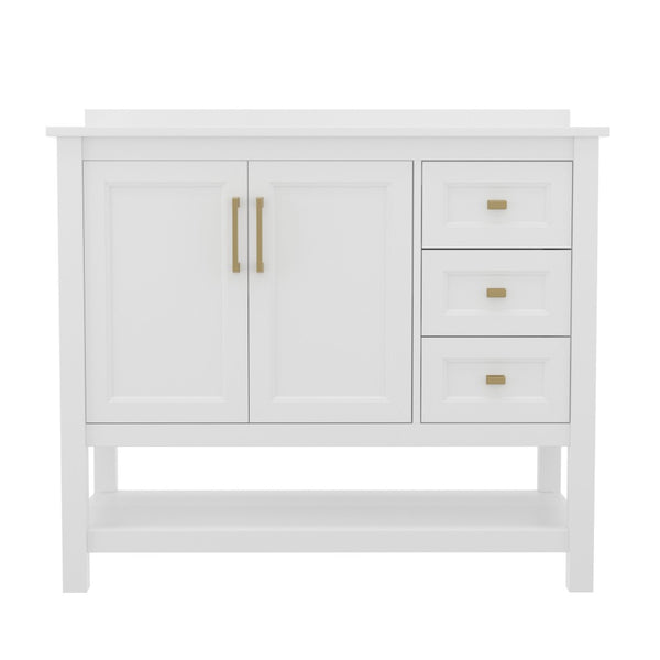 English Elm Vega Bathroom Vanity with Carrara Marble Sink, Soft-Close Storage, and Elegant Open Shelf Design White Frame/Gold Hardware 42" FS-VEGA42-WH-GLD-GG