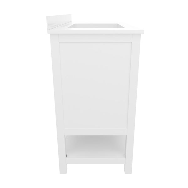 English Elm Vega Bathroom Vanity with Carrara Marble Sink, Soft-Close Storage, and Elegant Open Shelf Design White Frame/Gold Hardware 42" FS-VEGA42-WH-GLD-GG