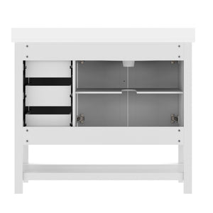 English Elm Vega Bathroom Vanity with Carrara Marble Sink, Soft-Close Storage, and Elegant Open Shelf Design White Frame/Black Hardware 42" FS-VEGA42-WH-HDBLK-GG