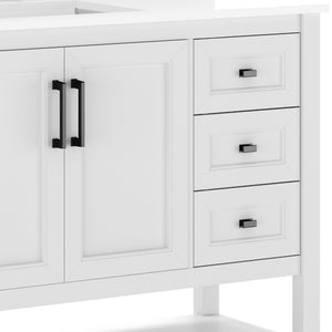 English Elm Vega Bathroom Vanity with Carrara Marble Sink, Soft-Close Storage, and Elegant Open Shelf Design White Frame/Black Hardware 42" FS-VEGA42-WH-HDBLK-GG