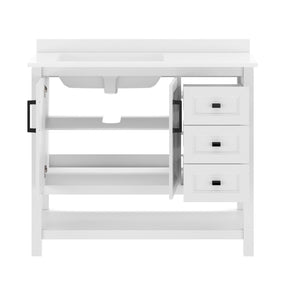 English Elm Vega Bathroom Vanity with Carrara Marble Sink, Soft-Close Storage, and Elegant Open Shelf Design White Frame/Black Hardware 42" FS-VEGA42-WH-HDBLK-GG
