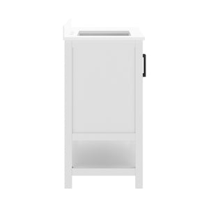 English Elm Vega Bathroom Vanity with Carrara Marble Sink, Soft-Close Storage, and Elegant Open Shelf Design White Frame/Black Hardware 42" FS-VEGA42-WH-HDBLK-GG