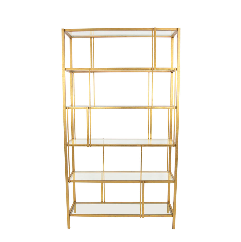 Zeugma Fs613 Gold Bookcase - Modern 5-shelf Metal Frame Shelf For Stylish Storage & Display In Any Space Gold Leaf Metal,Tempered Glass Fs613 Gold