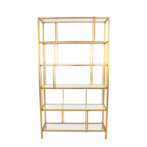 Zeugma Fs613 Gold Bookcase - Modern 5-shelf Metal Frame Shelf For Stylish Storage & Display In Any Space Gold Leaf Metal,Tempered Glass Fs613 Gold