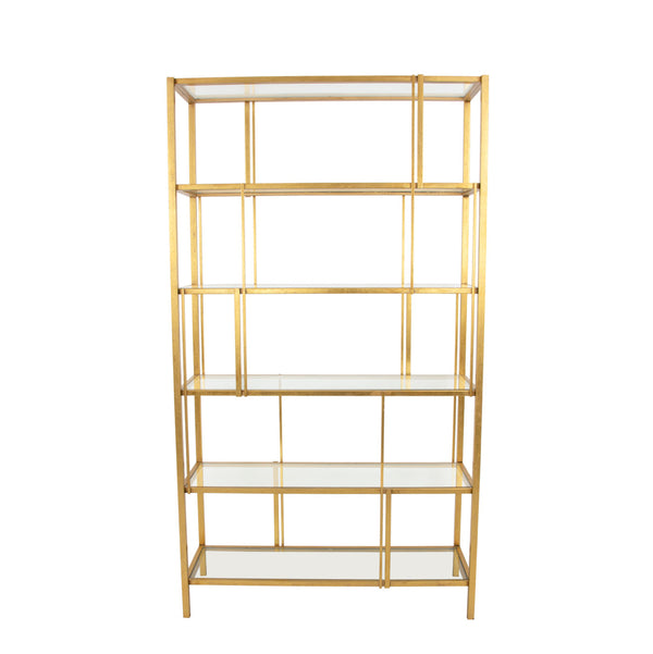 Zeugma Fs613 Gold Bookcase - Modern 5-shelf Metal Frame Shelf For Stylish Storage & Display In Any Space Gold Leaf Metal,Tempered Glass Fs613 Gold