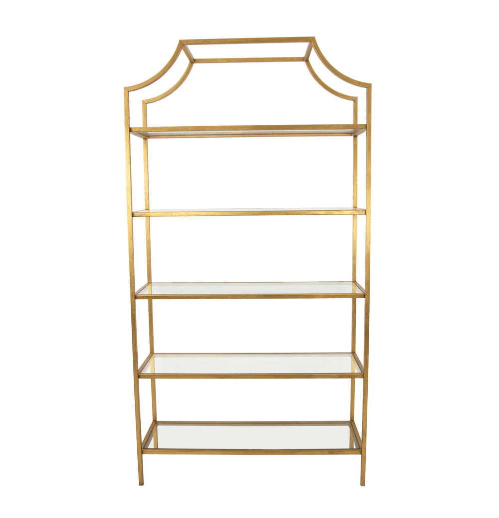 Zeugma Fs615 Gold Shelf - Elegant Metal Frame Bookcase With 5 Tempered Glass Shelves For Stylish Storage Gold Leaf Metal,Tempered Glass Fs615 Gold