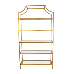 Zeugma Fs615 Gold Shelf - Elegant Metal Frame Bookcase With 5 Tempered Glass Shelves For Stylish Storage Gold Leaf Metal,Tempered Glass Fs615 Gold