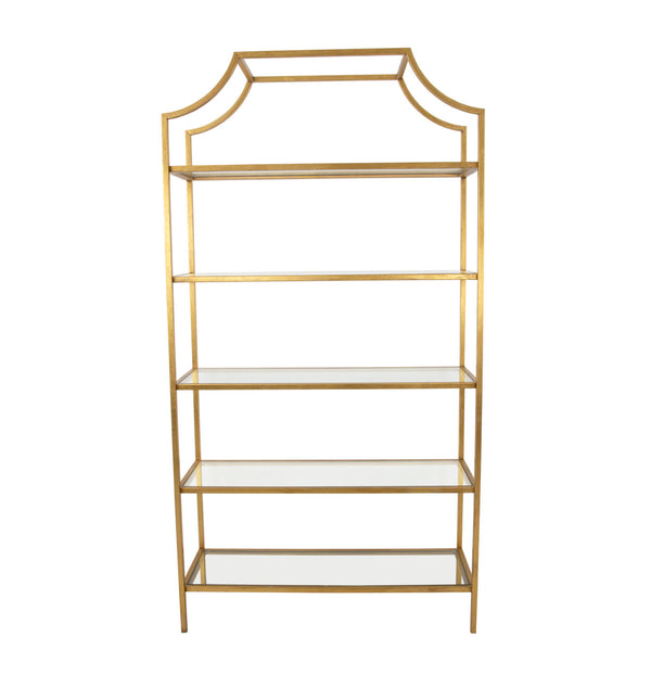 Zeugma Fs615 Gold Shelf - Elegant Metal Frame Bookcase With 5 Tempered Glass Shelves For Stylish Storage Gold Leaf Metal,Tempered Glass Fs615 Gold