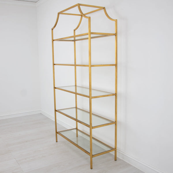 Zeugma Fs615 Gold Shelf - Elegant Metal Frame Bookcase With 5 Tempered Glass Shelves For Stylish Storage Gold Leaf Metal,Tempered Glass Fs615 Gold